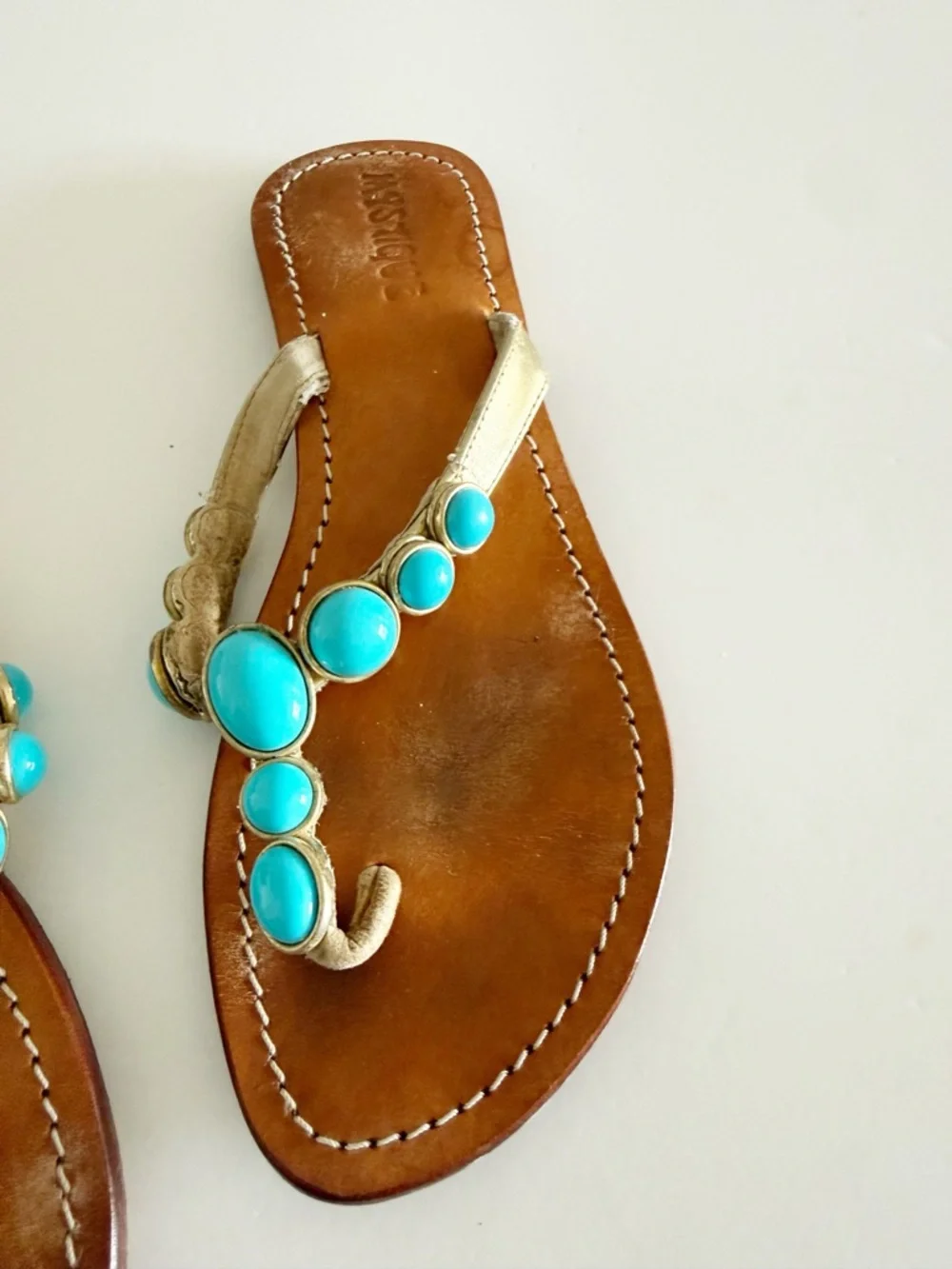 Vintage Y2K Mystique Boutique Stone Thong Sandals Size 8 - Picture 5 of 12